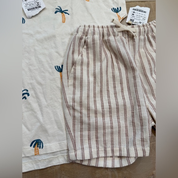 Zara boys tee shirt linen striped shorts matching set palm trees beach - Picture 5 of 12